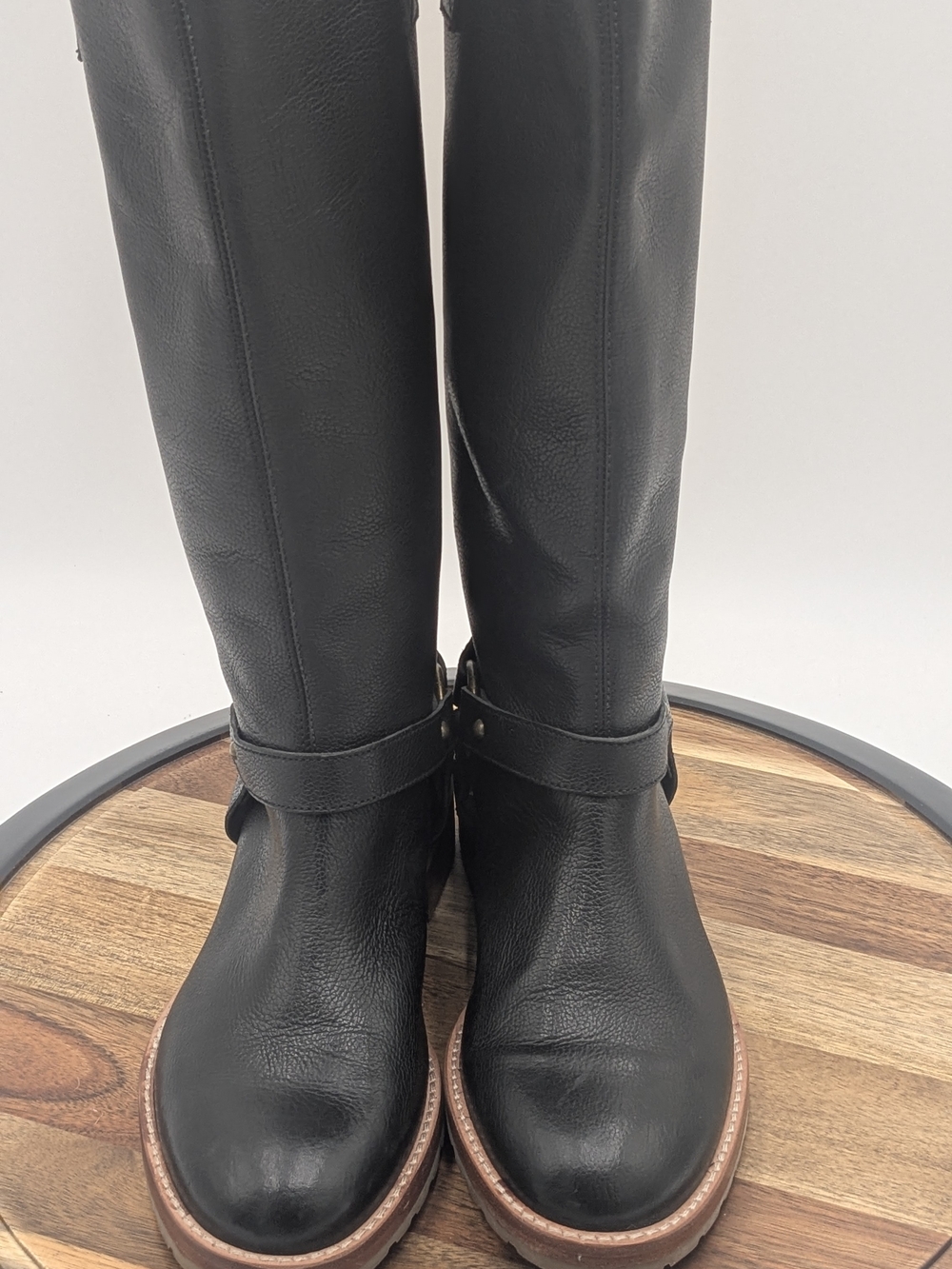 Bandolino Black Leather Harness Riding Boots Women's Size 8 Made in Brazil